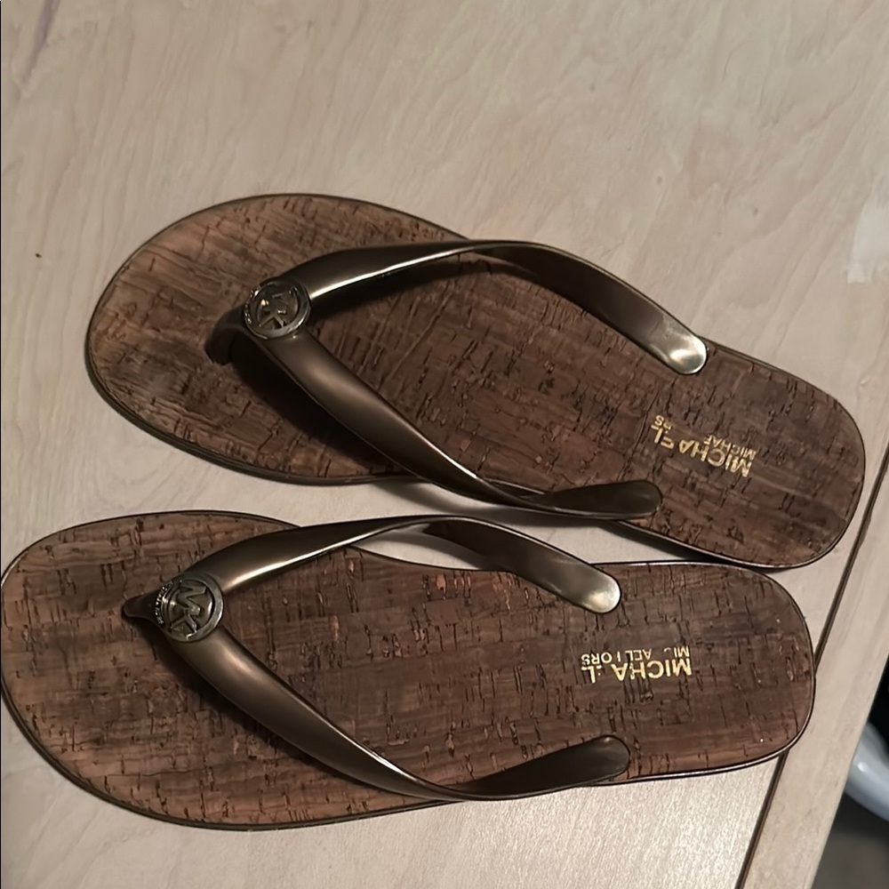 Michael Kors Brown Sandals with Metallic Straps size 8